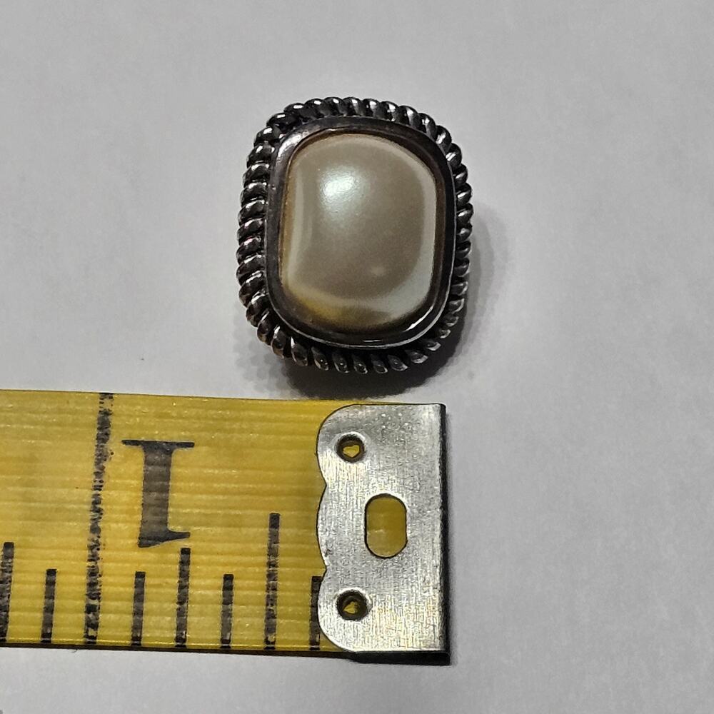 Vintage Carolee Silver Tone Faux Pearl Rope Border Clip-On Earrings - Picture 5 of 7